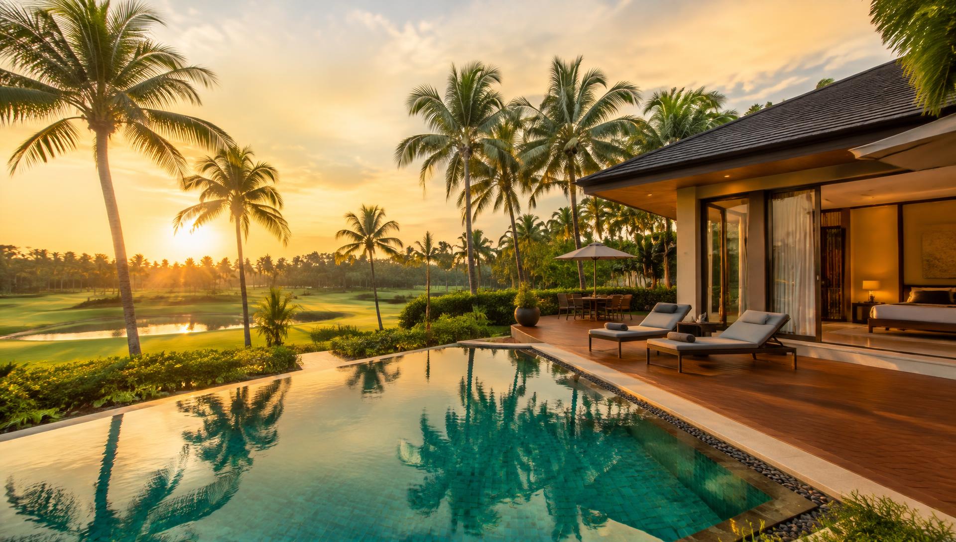 Laguna Fairway Villa pool terrace with golf course views